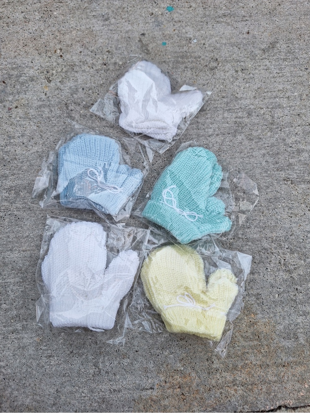 Soft Knit Baby Mittens Set in White, Light Blue, Mint, and Pale Yellow